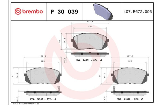 Kit de plaquettes de frein, frein à disque P 30 039 Brembo, Image 2