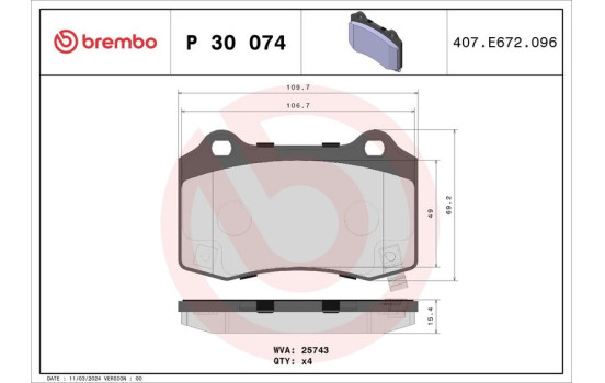 Kit de plaquettes de frein, frein à disque P 30 074 Brembo, Image 2