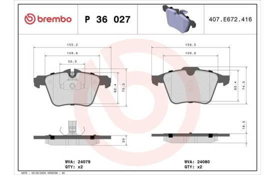 Kit de plaquettes de frein, frein à disque P 36 027 Brembo, Image 2