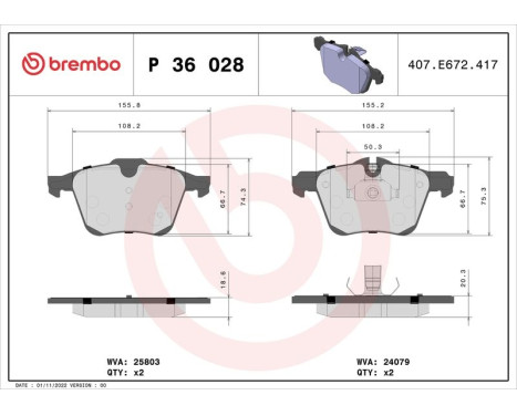 Kit de plaquettes de frein, frein à disque P 36 028 Brembo, Image 3