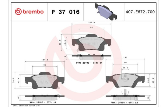 Kit de plaquettes de frein, frein à disque P 37 016 Brembo, Image 2