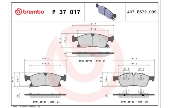 Kit de plaquettes de frein, frein à disque P 37 017 Brembo, Image 2