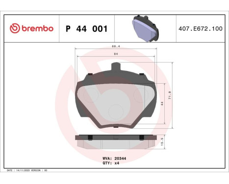 Kit de plaquettes de frein, frein à disque P 44 001 Brembo, Image 3