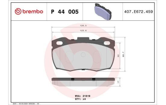 Kit de plaquettes de frein, frein à disque P 44 005 Brembo, Image 2