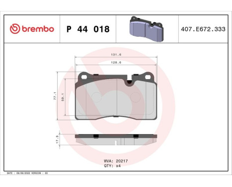 Kit de plaquettes de frein, frein à disque P 44 018 Brembo, Image 3