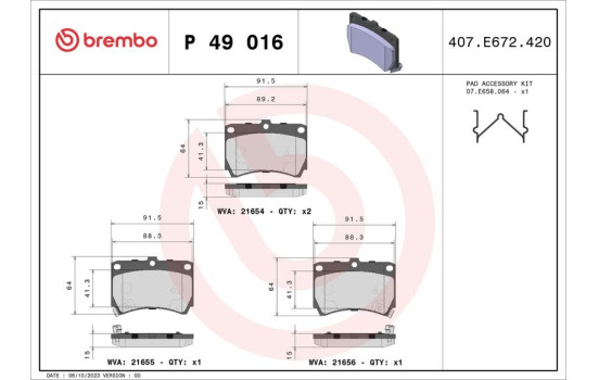 Kit de plaquettes de frein, frein à disque P 49 016 Brembo, Image 2