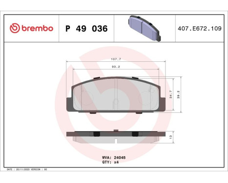 Kit de plaquettes de frein, frein à disque P 49 036 Brembo, Image 3