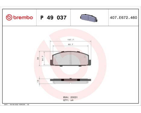 Kit de plaquettes de frein, frein à disque P 49 037 Brembo, Image 3