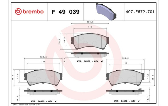 Kit de plaquettes de frein, frein à disque P 49 039 Brembo, Image 2