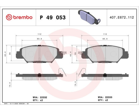 Kit de plaquettes de frein, frein à disque P 49 053 Brembo, Image 3