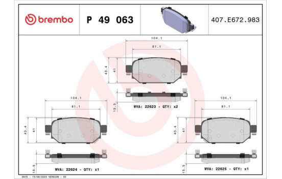 Kit de plaquettes de frein, frein à disque P 49 063 Brembo