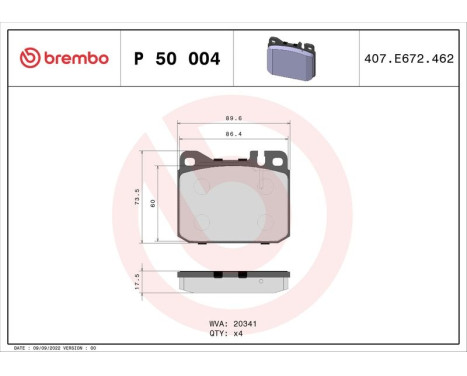 Kit de plaquettes de frein, frein à disque P 50 004 Brembo, Image 3