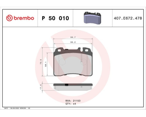 Kit de plaquettes de frein, frein à disque P 50 010 Brembo, Image 3