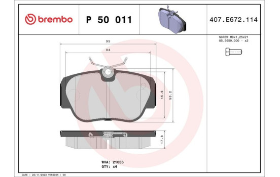 Kit de plaquettes de frein, frein à disque P 50 011 Brembo, Image 2