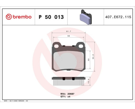 Kit de plaquettes de frein, frein à disque P 50 013 Brembo, Image 3