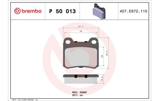 Kit de plaquettes de frein, frein à disque P 50 013 Brembo, Image 2