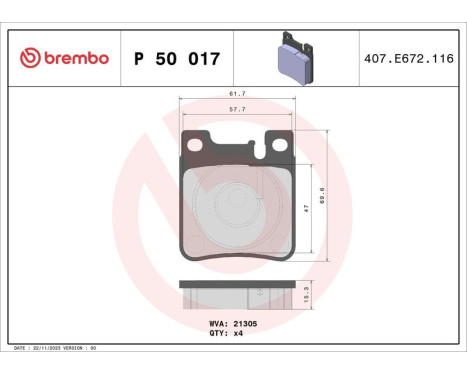 Kit de plaquettes de frein, frein à disque P 50 017 Brembo, Image 3
