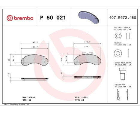 Kit de plaquettes de frein, frein à disque P 50 021 Brembo, Image 3