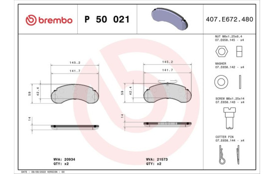 Kit de plaquettes de frein, frein à disque P 50 021 Brembo, Image 2