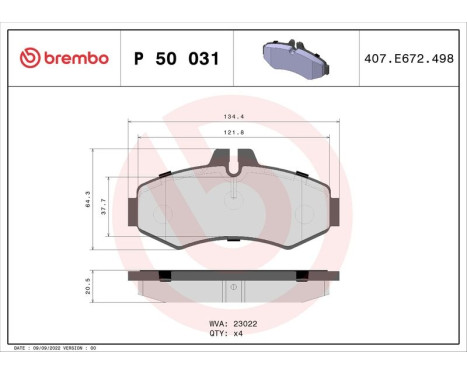 Kit de plaquettes de frein, frein à disque P 50 031 Brembo, Image 3