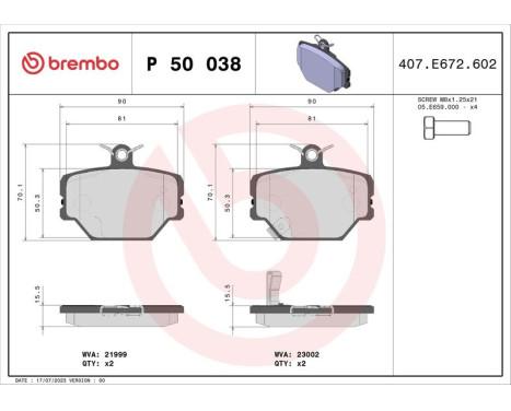 Kit de plaquettes de frein, frein à disque P 50 038 Brembo, Image 3