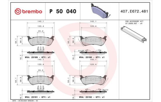 Kit de plaquettes de frein, frein à disque P 50 040 Brembo, Image 3