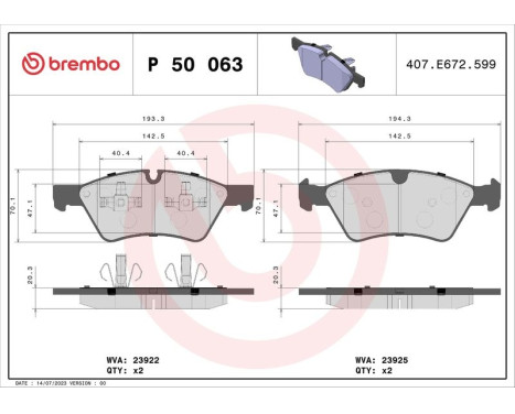 Kit de plaquettes de frein, frein à disque P 50 063 Brembo, Image 3