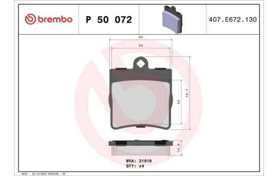 Kit de plaquettes de frein, frein à disque P 50 072 Brembo, Image 2