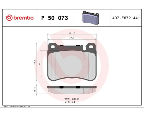 Kit de plaquettes de frein, frein à disque P 50 073 Brembo, Image 3