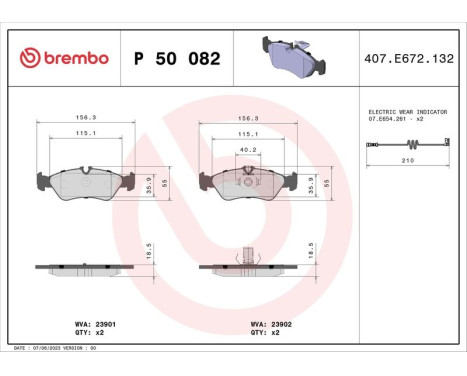 Kit de plaquettes de frein, frein à disque P 50 082 Brembo, Image 3
