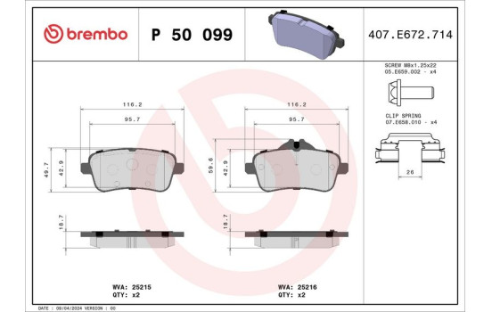 Kit de plaquettes de frein, frein à disque P 50 099 Brembo, Image 2