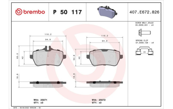 Kit de plaquettes de frein, frein à disque P 50 117 Brembo, Image 2