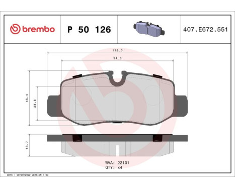 Kit de plaquettes de frein, frein à disque P 50 126 Brembo, Image 3