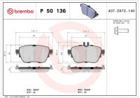 Kit de plaquettes de frein, frein à disque P 50 136 Brembo
