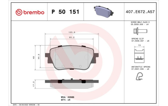 Kit de plaquettes de frein, frein à disque P 50 151 Brembo