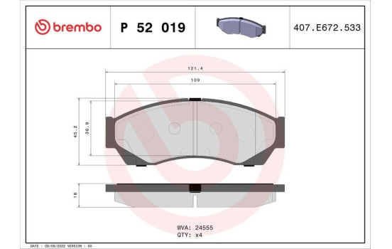 Kit de plaquettes de frein, frein à disque P 52 019 Brembo, Image 2