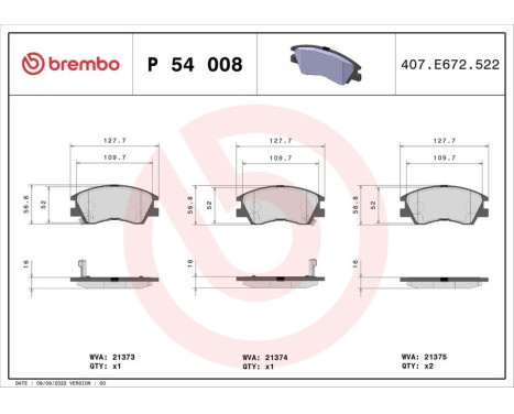 Kit de plaquettes de frein, frein à disque P 54 008 Brembo, Image 3