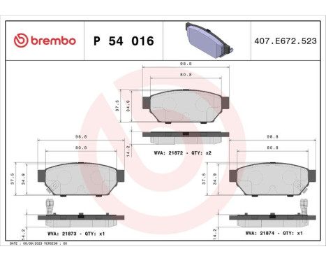 Kit de plaquettes de frein, frein à disque P 54 016 Brembo, Image 3