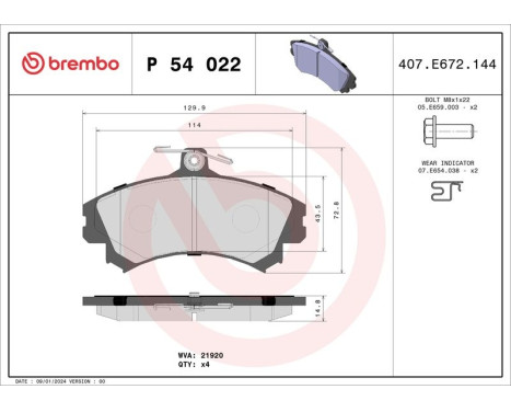Kit de plaquettes de frein, frein à disque P 54 022 Brembo, Image 3