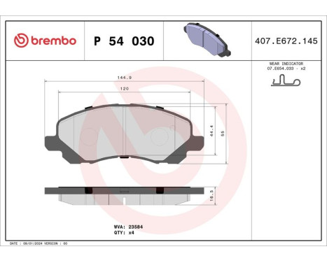 Kit de plaquettes de frein, frein à disque P 54 030 Brembo, Image 3
