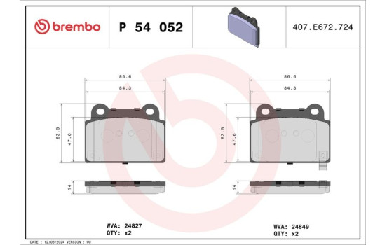 Kit de plaquettes de frein, frein à disque P 54 052 Brembo, Image 2