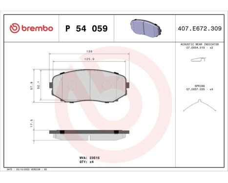 Kit de plaquettes de frein, frein à disque P 54 059 Brembo, Image 2