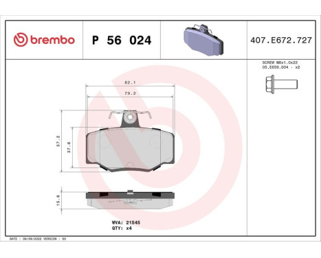 Kit de plaquettes de frein, frein à disque P 56 024 Brembo, Image 3