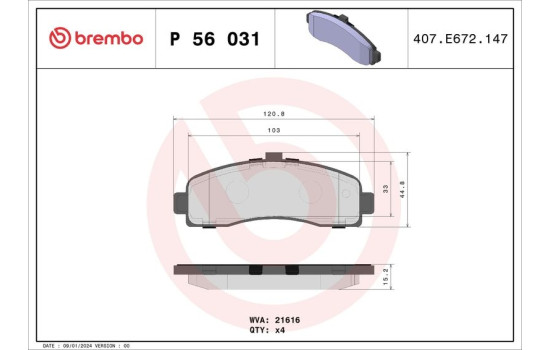 Kit de plaquettes de frein, frein à disque P 56 031 Brembo, Image 2