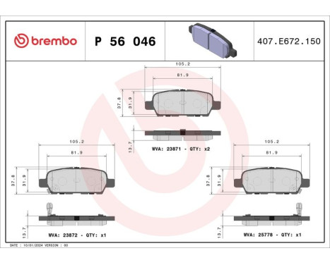 Kit de plaquettes de frein, frein à disque P 56 046 Brembo, Image 3