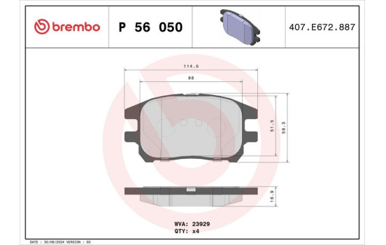 Kit de plaquettes de frein, frein à disque P 56 050 Brembo, Image 2