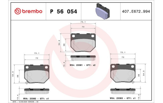 Kit de plaquettes de frein, frein à disque P 56 054 Brembo, Image 2