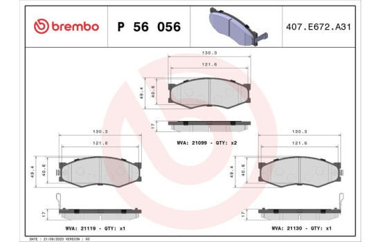 Kit de plaquettes de frein, frein à disque P 56 056 Brembo, Image 2