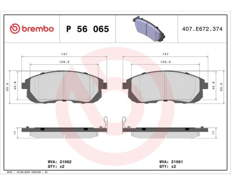 Kit de plaquettes de frein, frein à disque P 56 065 Brembo, Image 3