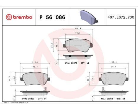 Kit de plaquettes de frein, frein à disque P 56 086 Brembo, Image 3